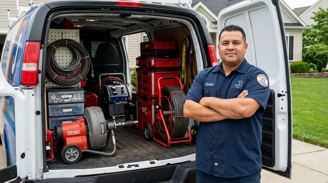 Professional drain cleaning equipment and Johns Plumbing LLC plumber in Reading