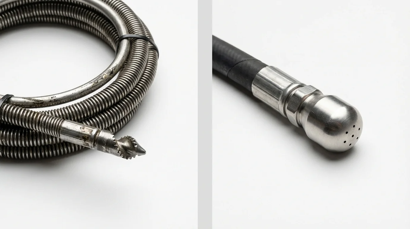 Drain snake cable and hydro jetting nozzle used for drain cleaning in Reading, PA