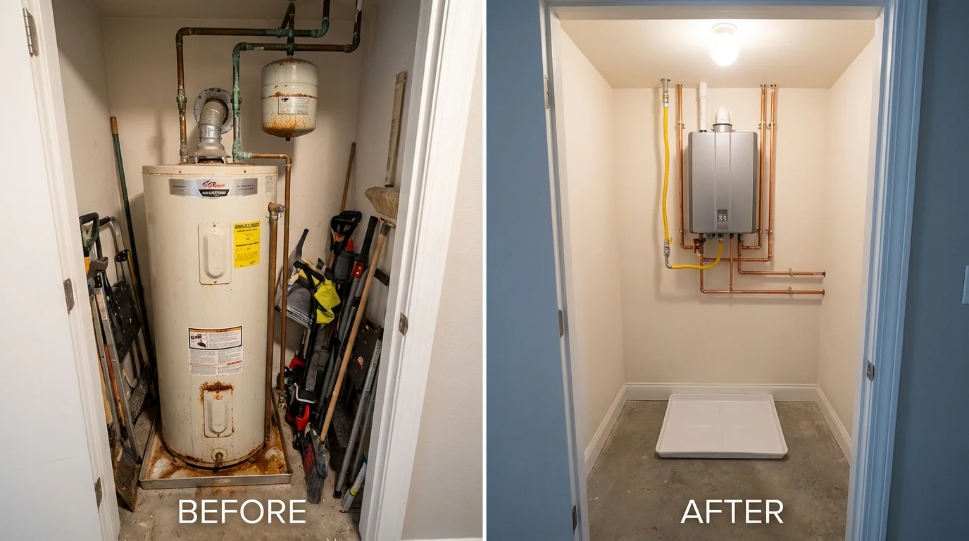 Tank water heater versus wall-mounted tankless unit comparison for Reading, PA homeowners