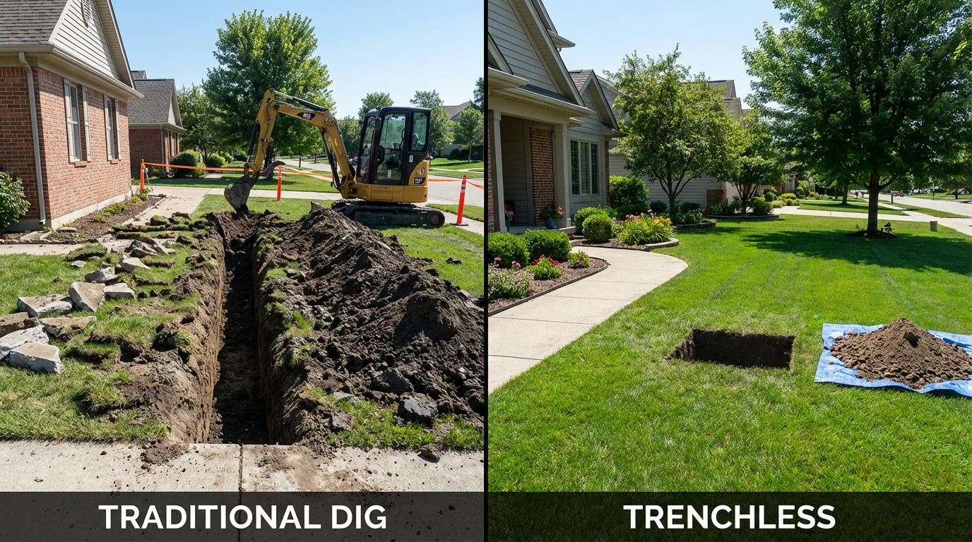 Trenchless sewer repair with minimal yard damage versus traditional excavation in Reading, PA